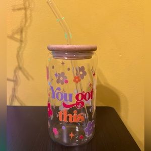 You Got This 16oz Glass Libby Cup w/ glass straw